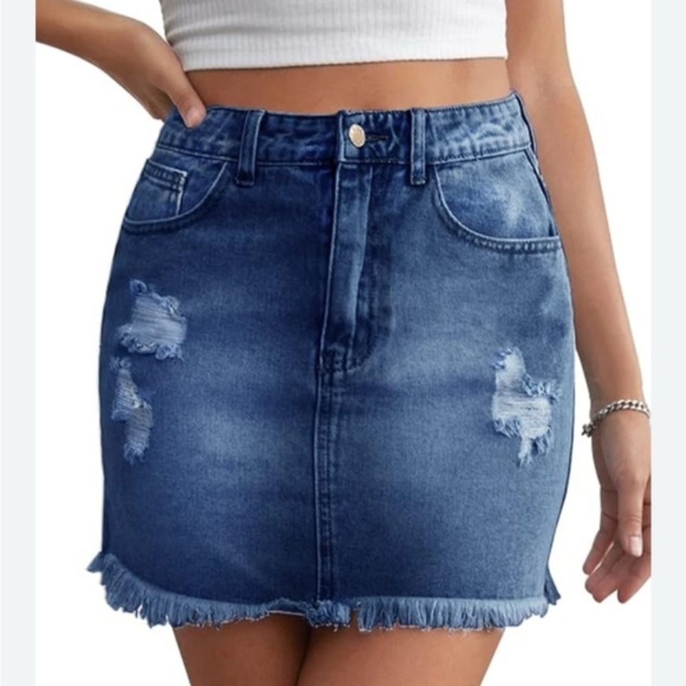 Herbatomia Women's Bodycon Denim Skirt Mini High Waist Stretchy Jean Pocket XXL